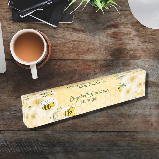 Honecomb happy bumble bees tropical florals nameplate (Creator Uploaded)