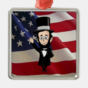 Honest Abe Lincoln and Old Glory Flying High Metal Ornament