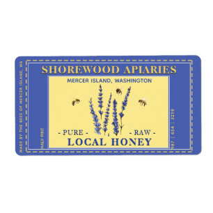 Honey 2" x 3.75" Lavender Flower Bees Yellow Label