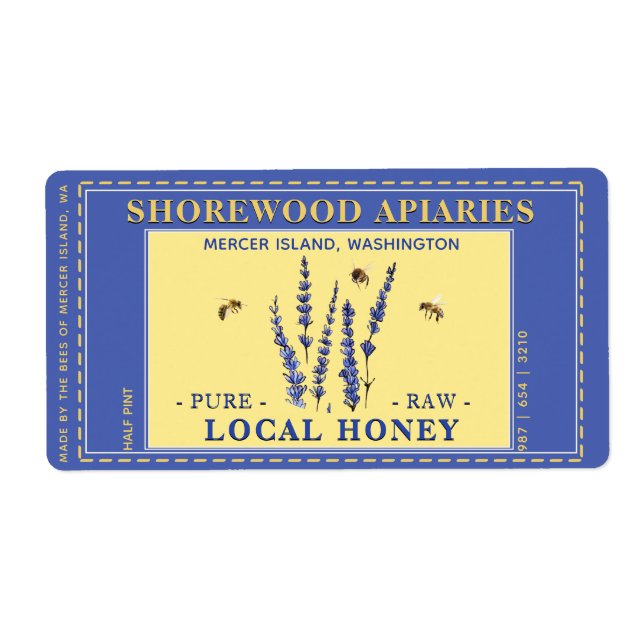 Honey 2" x 3.75" Lavender Flower Bees Yellow Label (Front)