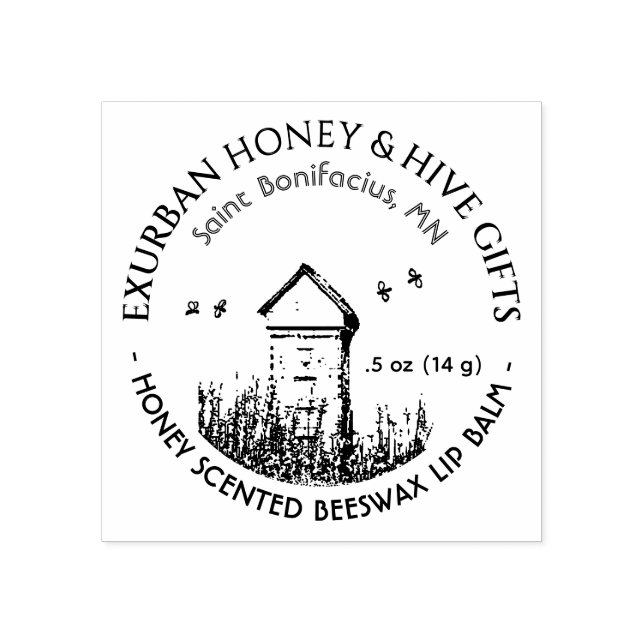 Honey and Hive Products with Hive and Bees Rubber Stamp (Imprint)