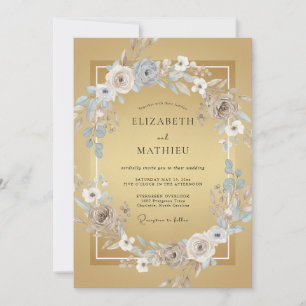 Honey Antique Gold Peony Wedding Invitation