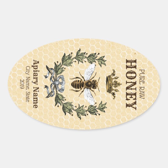 Honey Apiary Crown and Wreath Oval Sticker (Front)
