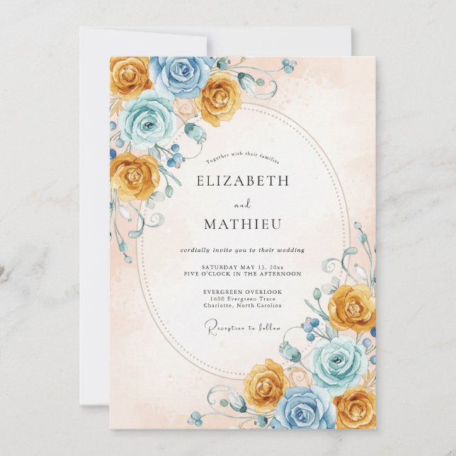 Honey Azure Rose Wedding Invitation (Front)