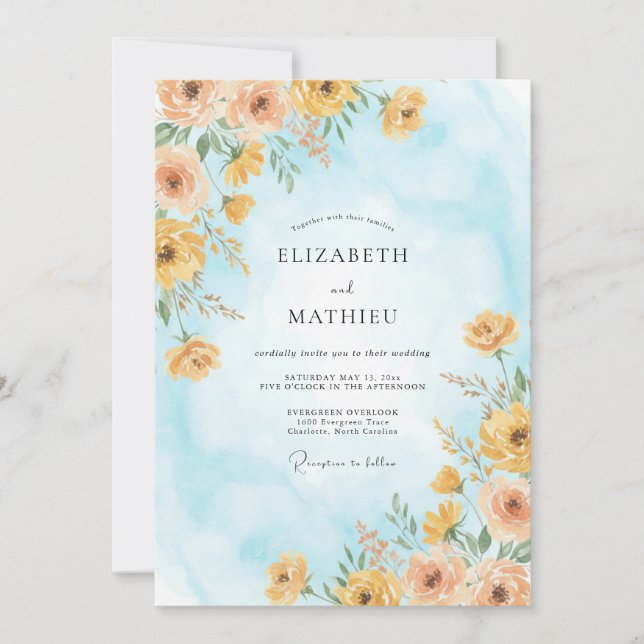 Honey Azure Wildflower Wedding Invitation (Front)