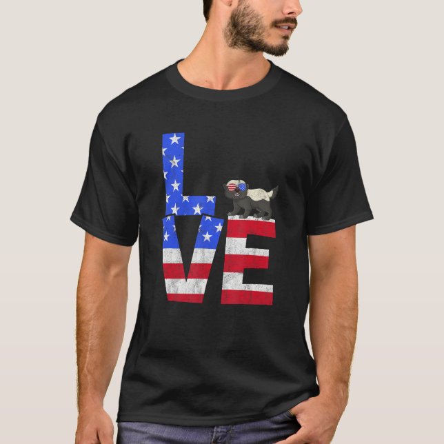 Honey Badger American Flag Sunglasses 4th of July  T-Shirt (Front)