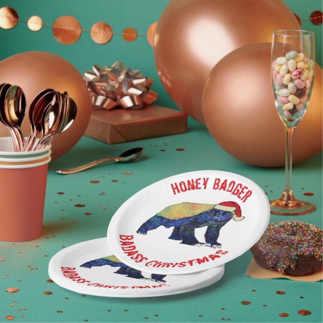 Honey Badger badass Christmas slogan Paper Plate (Multi)