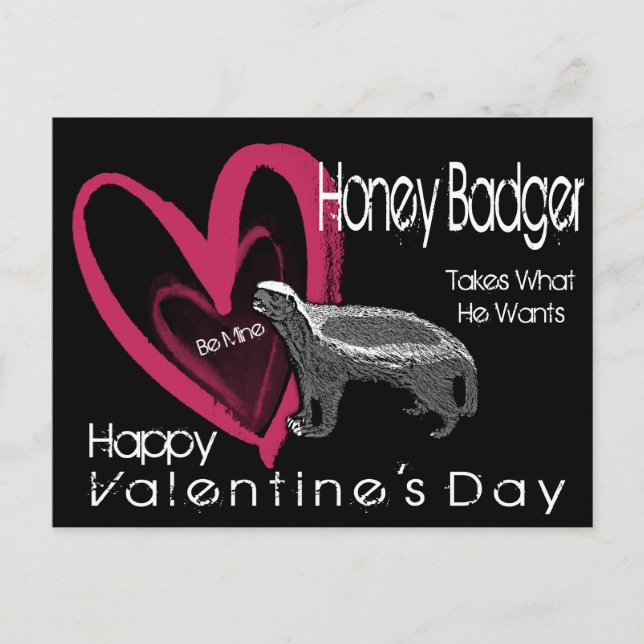 Honey Badger Be Mine Valentine's Day Postcards (Front)