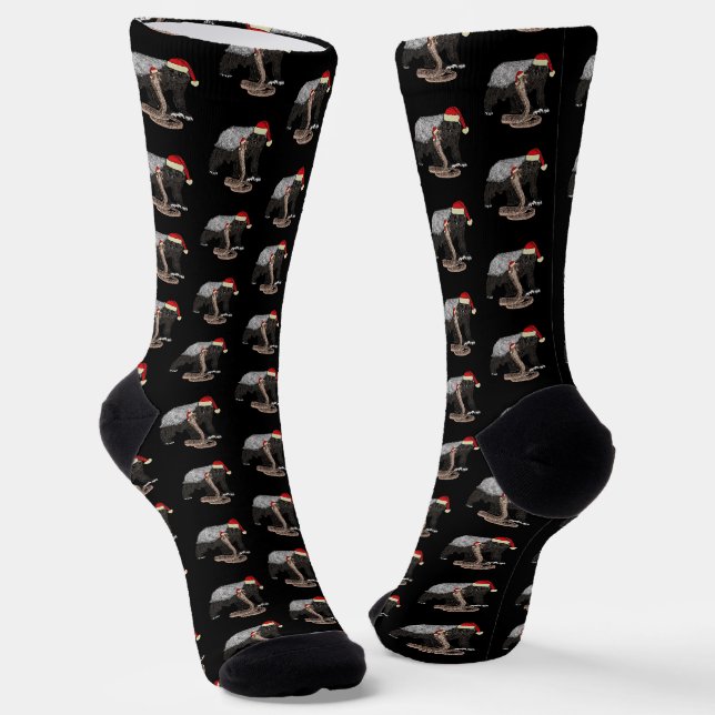Honey Badger Cobra Snake Badass Christmas Black Socks (Angled)