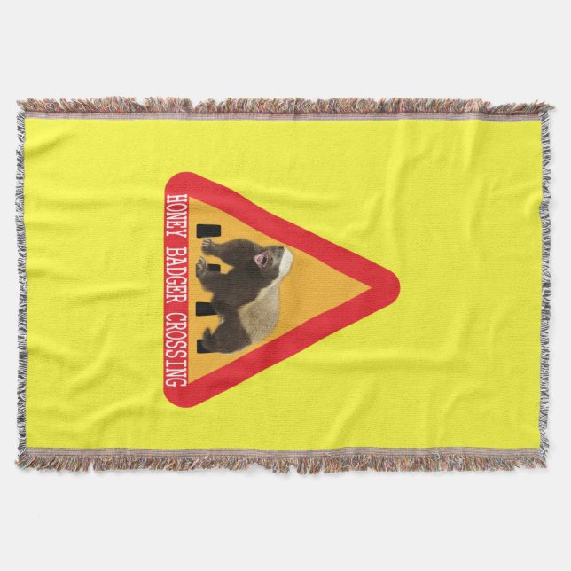 Honey Badger Crossing Sign - Yellow Background Throw Blanket (Front)