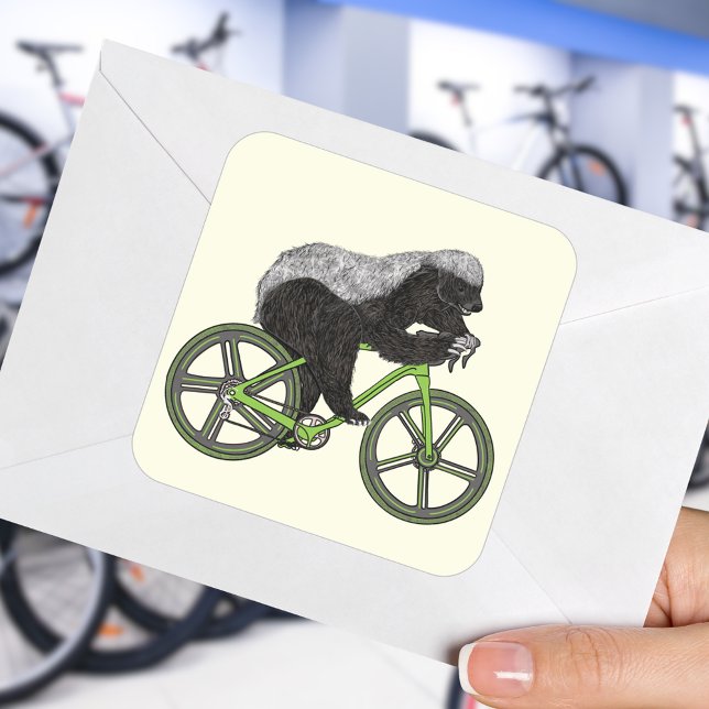 Honey Badger Cycling Funny Badass Animal Cyclist   Square Sticker (Honey badger on a bicycle sticker funny cycling wild animal badass cyclist)