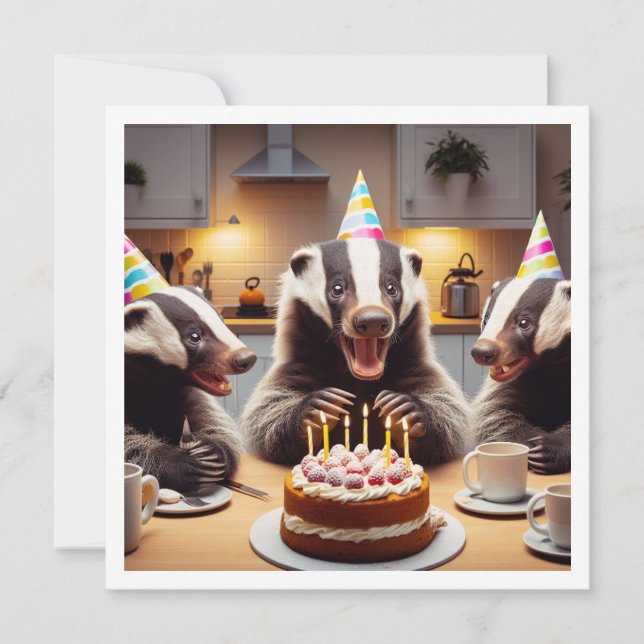Honey badger eating cake, honey badger invitation (Front)