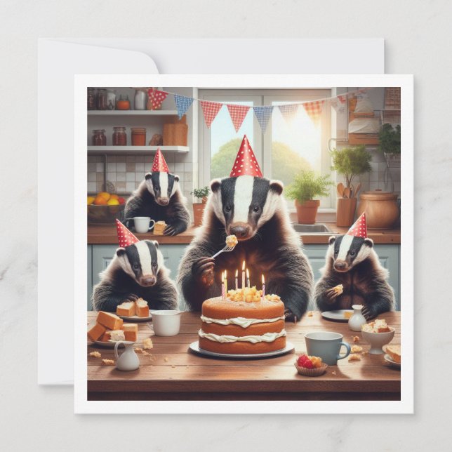 Honey badger eating cake, honey badger invitation (Front)