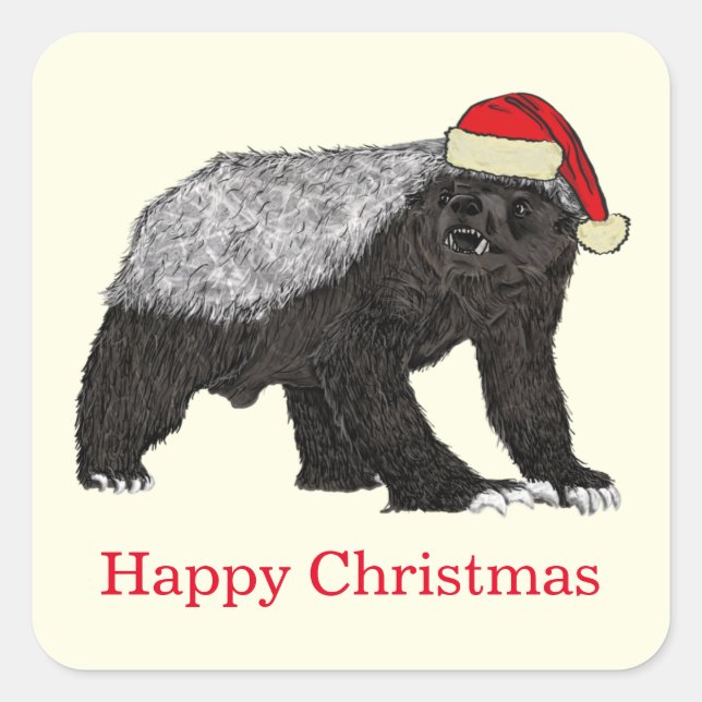 Honey Badger Funny Festive Badass Christmas Slogan Square Sticker (Front)