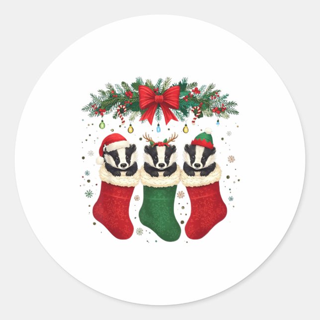 Honey Badger In Christmas Socks Lights Honey Badge Classic Round Sticker (Front)