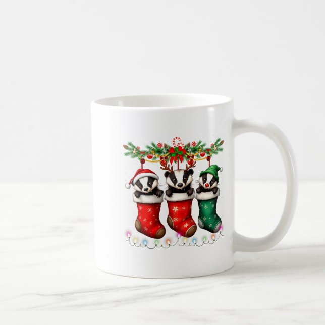 Honey Badger In Christmas Socks Lights Honey Badge Coffee Mug (Right)