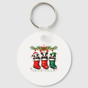 Honey Badger In Christmas Socks Lights Honey Badge Keychain