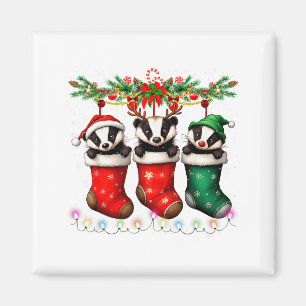 Honey Badger In Christmas Socks Lights Honey Badge Magnet