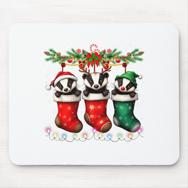 Honey Badger In Christmas Socks Lights Honey Badge Mouse Pad (Front)