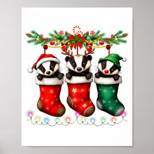 Honey Badger In Christmas Socks Lights Honey Badge Poster