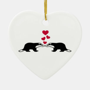 Honey badger love hearts ceramic ornament