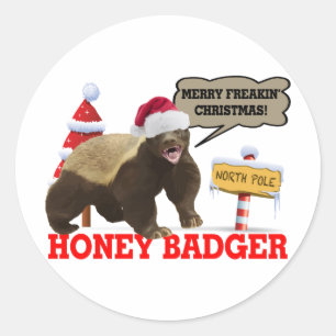 Honey Badger Merry Freakin' Christmas Classic Round Sticker