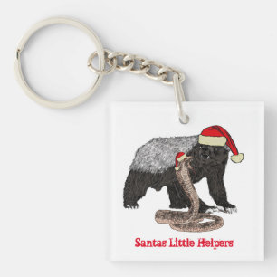 Honey Badger Snake Funny Festive Irony Santa Quote Keychain