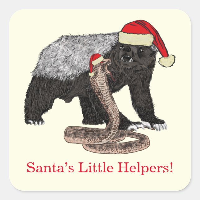 Honey Badger Snake Funny Festive Irony Santa Quote Square Sticker (Front)