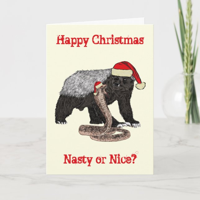 Honey Badger Snake Funny Festive Nasty Santa Quote Card (Front)