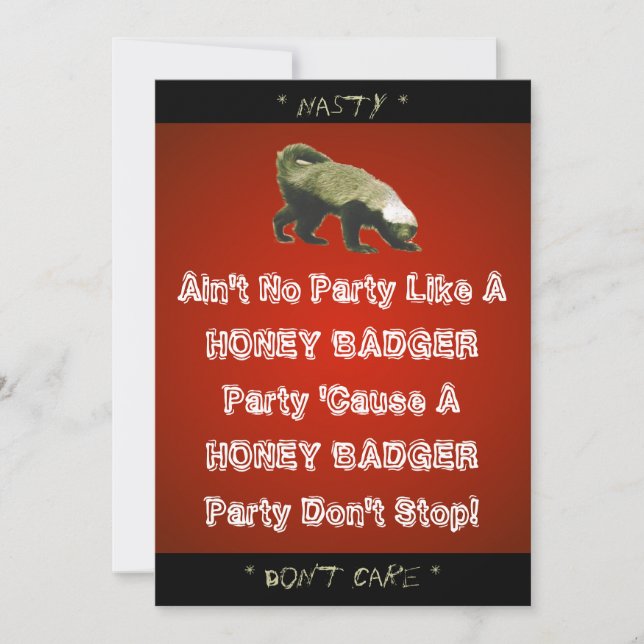 Honey Badger Theme Party Custom Invitation (Front)
