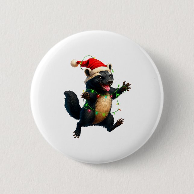 Honey Badger Tree Xmas Lights Santa Honey Badger C 2 Inch Round Button (Front)