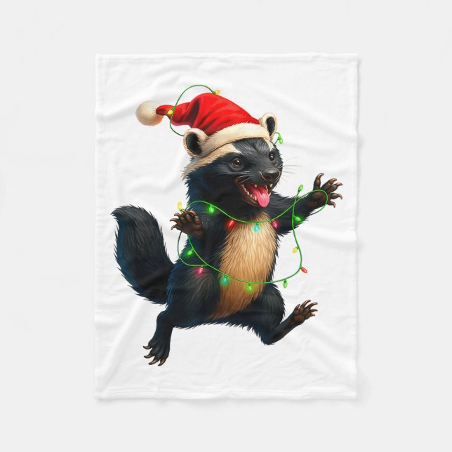 Honey Badger Tree Xmas Lights Santa Honey Badger C Fleece Blanket (Front)