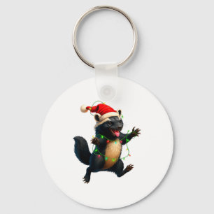 Honey Badger Tree Xmas Lights Santa Honey Badger C Keychain