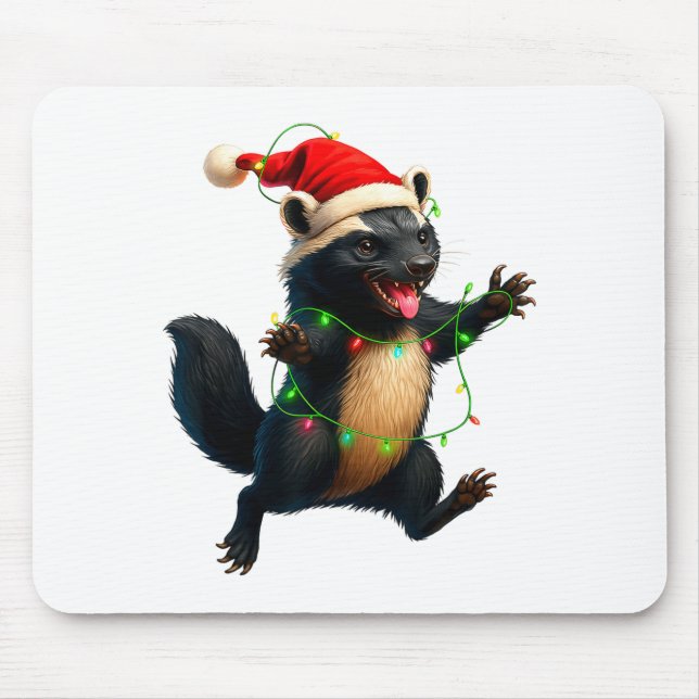 Honey Badger Tree Xmas Lights Santa Honey Badger C Mouse Pad (Front)