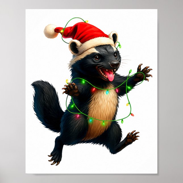 Honey Badger Tree Xmas Lights Santa Honey Badger C Poster (Front)