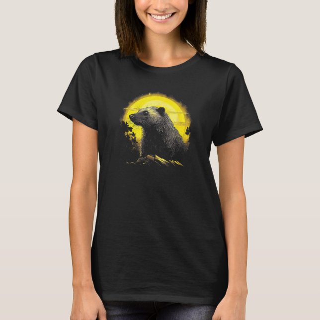 Honey Badger With Full Moon in Background T-Shirt (Front)
