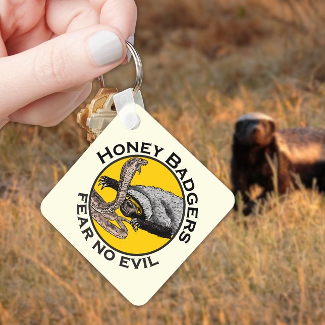 Honey Badgers Fear no Evil Yellow Scary Animal Art Keychain (Honey badgers fear no evil quote honey badger vs snake wild animal illustration keyring )