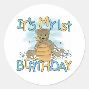 Honey Bear 1st Birthday Classic Round Sticker