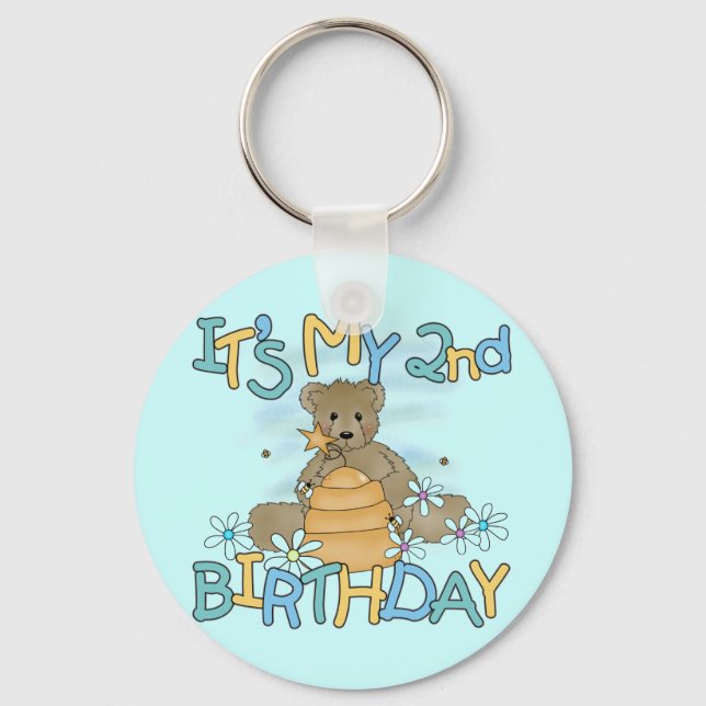 Honey Bear 2nd Birthday T-shirts and Gifts Keychain (Front)