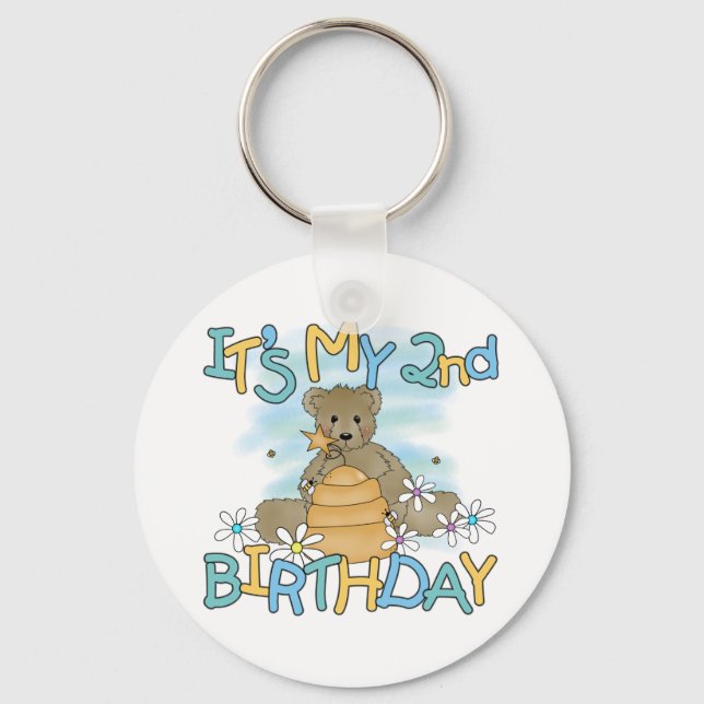 Honey Bear 2nd Birthday T-shirts and Gifts Keychain (Front)