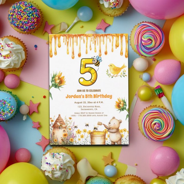 Honey Bear 5e anniversaire de fête Invitation (Créateur téléchargé)