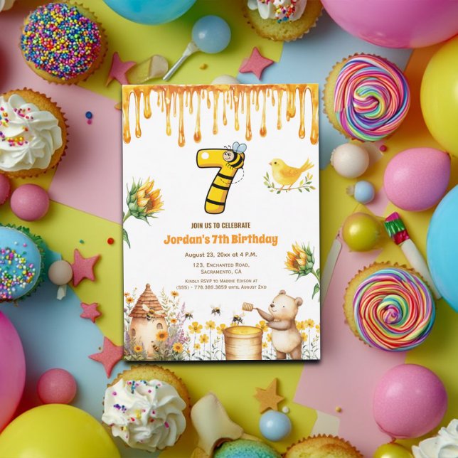 Honey Bear 7th Birthday Party Invitation (Creator Uploaded)