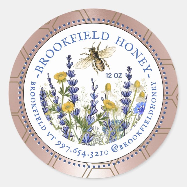 Honey Bear 8 or 12 oz Label Wildflowers Bee Pink (Front)