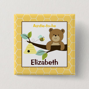 Honey Bear and Bee Customized name tag Button