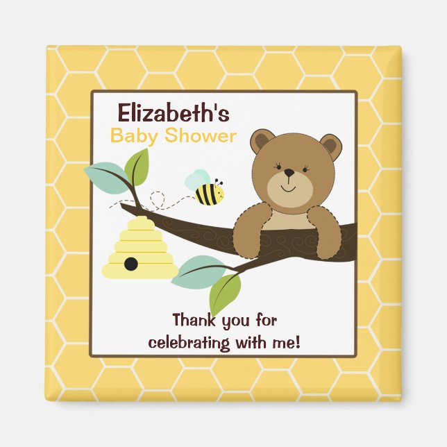Honey Bear and Bee Square Favour Magnet (Front)