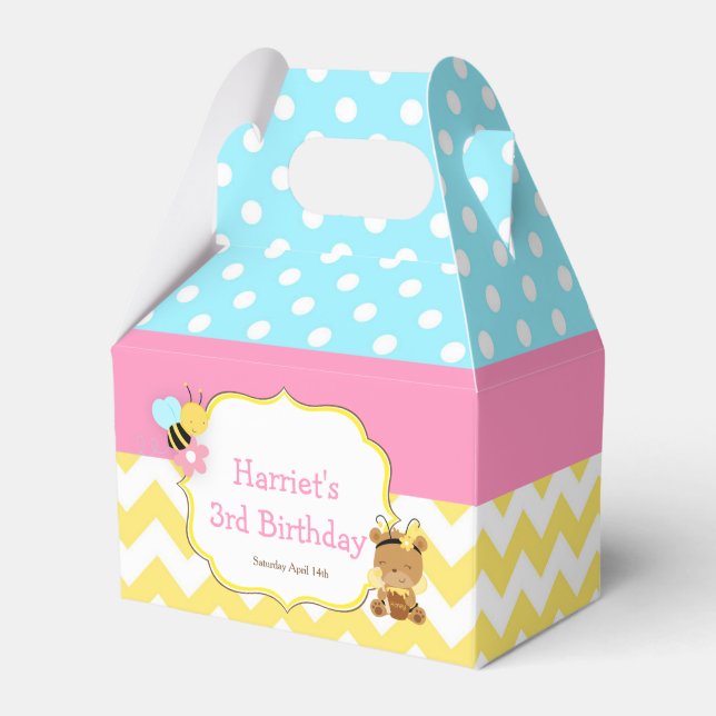 Honey Bear and Bumble Bee Birthday Party Favor Box (Front Side)