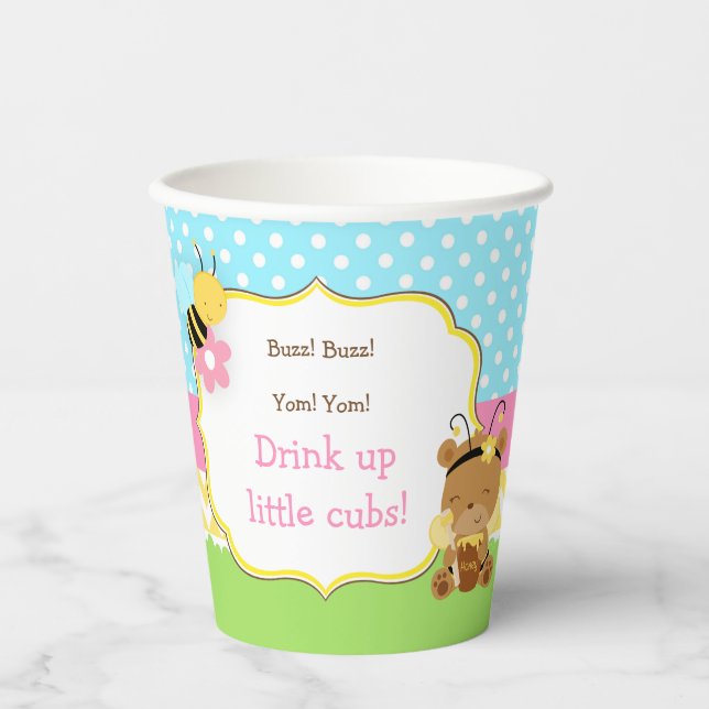 Honey Bear and Bumble Bee Birthday Party Paper Cups (Front)