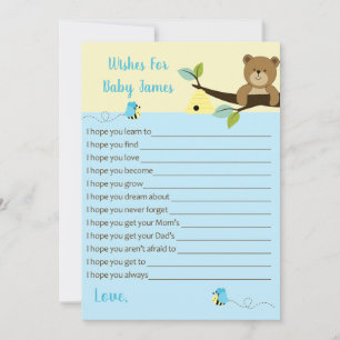 Honey Bear and Bumble Bee Wishes for Baby (Blue) Advice Card