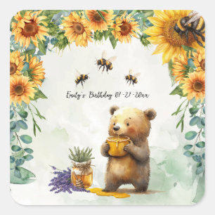 Honey Bear Birthday Party Napkins Square Sticker