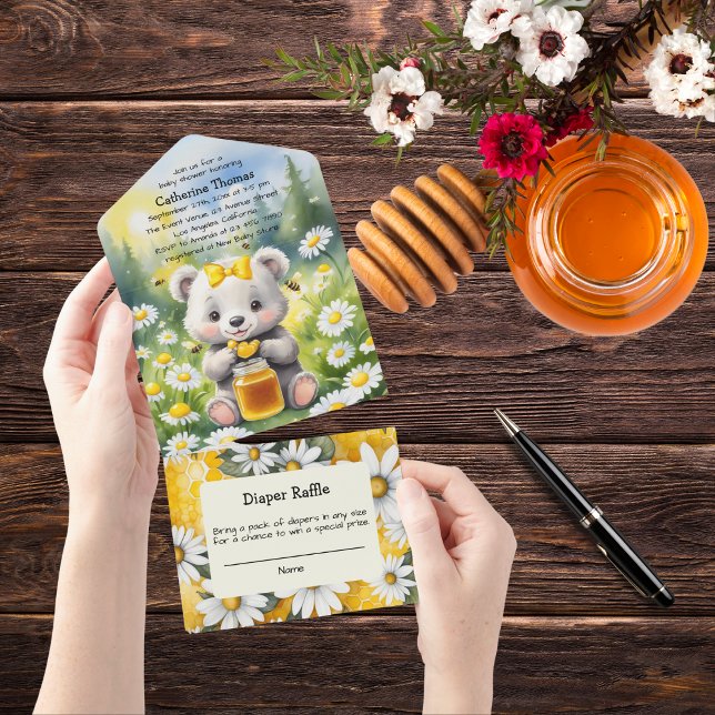 Honey Bear Daisy Flower Garden Spring Baby Shower  All In One Invitation (Creator Uploaded)
